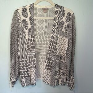 Chico’s Black & White Paisley Print Long Sleeve Open Front Cardigan Size Medium